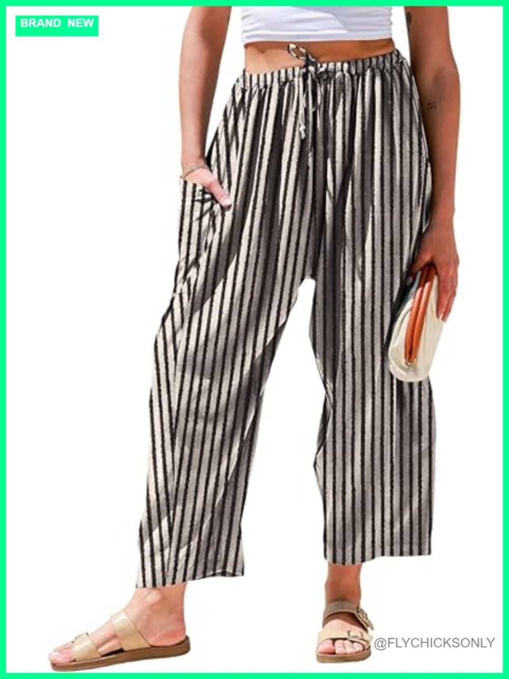 Womens Linen Wide Leg Palazzo Pants with Pockets Drawstring Elastic Waist